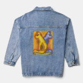 Jeansjacke mit floralen Katzen Bleistift Kunst (Rückseite)