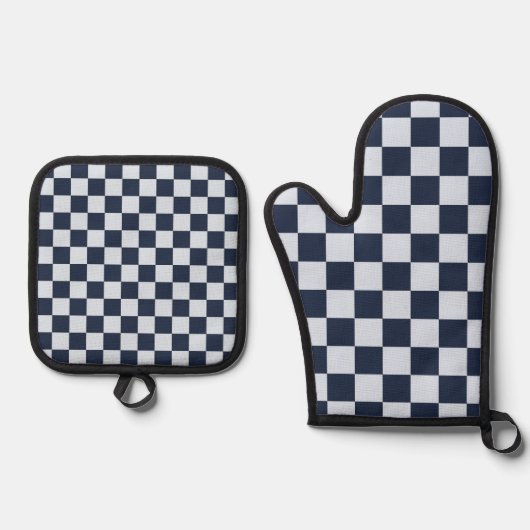 Jeansspülung Karomuster Ofenhandschuh & Topflappen-Set (Vorderseite)