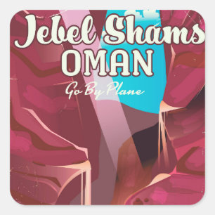 Jebel Shams, Oman Vintage Reiseplakat. Quadratischer Aufkleber
