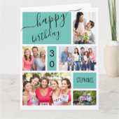 Jede 5-jährige Fotocollage Aquamarin Personalisier Karte (Vorderseite)