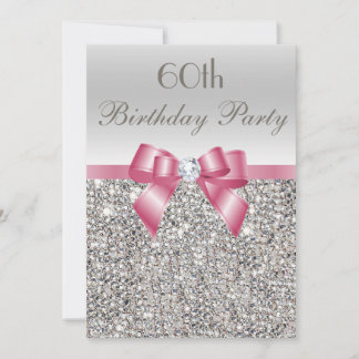 Jede Alt Geburtstagsparty Silver Sequins Pink Bow Einladung