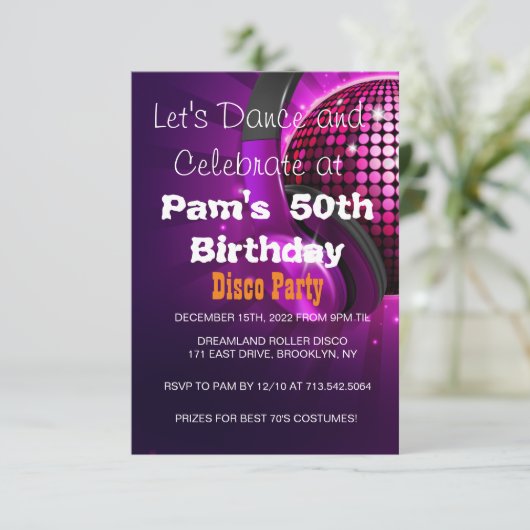 Jede Altersdisko Geburtstagsparty Einladung (Stehend Vorderseite)