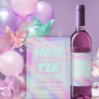 JEDE ALTERSJAHRE Y2K-Irisierter RegenbogenGeburtst Einladung