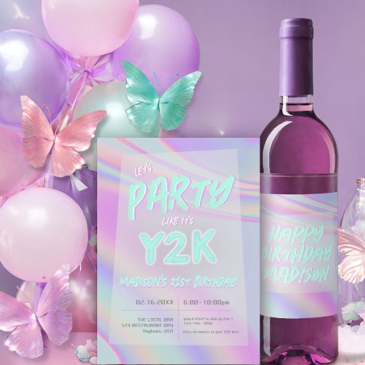 JEDE ALTERSJAHRE Y2K-Irisierter RegenbogenGeburtst Einladung