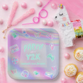 JEDE ALTERSJAHRE Y2K-Irisierter RegenbogenGeburtst Pappteller (Party)