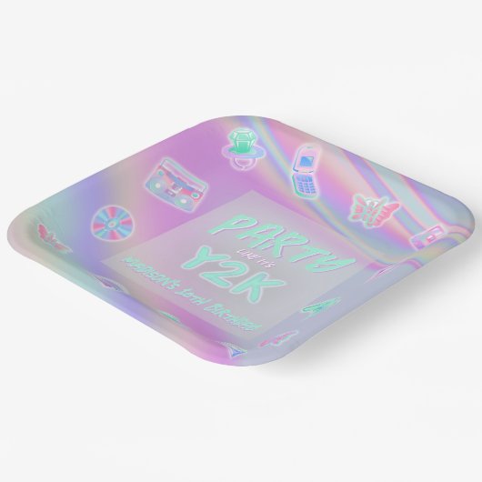 JEDE ALTERSJAHRE Y2K-Irisierter RegenbogenGeburtst Pappteller (Gewinkelt)