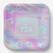 JEDE ALTERSJAHRE Y2K-Irisierter RegenbogenGeburtst Pappteller (Vorderseite)