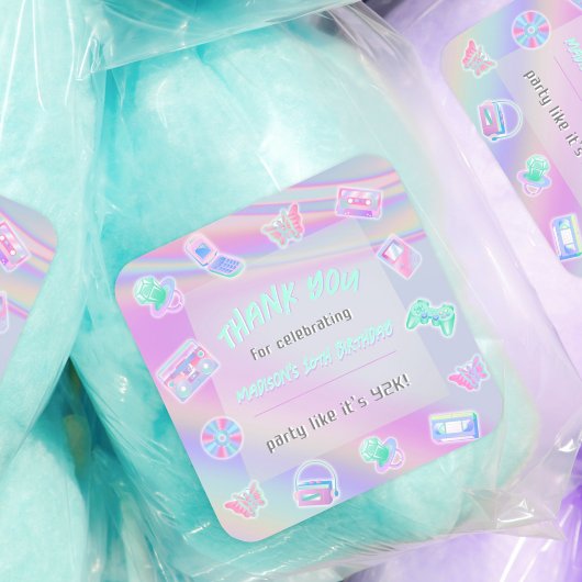 JEDE ALTERSJAHRE Y2K-Irisierter RegenbogenGeburtst Quadratischer Aufkleber