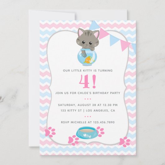Jede Alterskatze oder Kitten Einladung zum Geburts (Vorderseite)