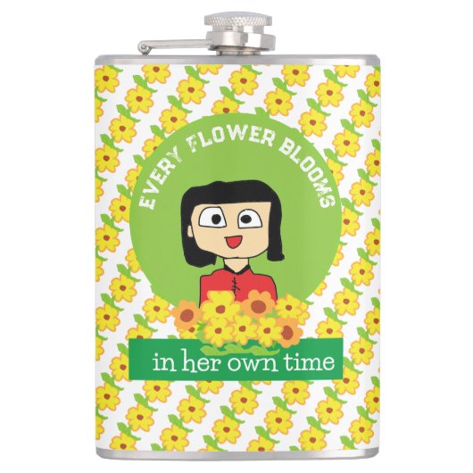 jede Blume blüht in ihrer eigenen Zeit Flachmann (Vorderseite)