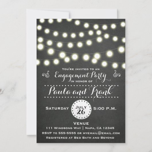 Jede Event Chalkboard String Lights-Verlobung Einladung (Vorderseite)