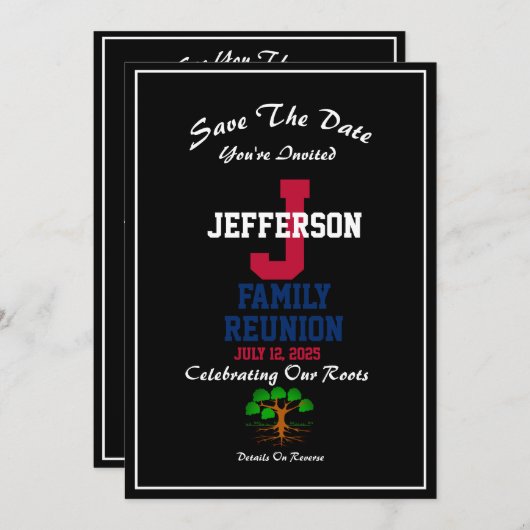 Jede Familie, Datum, Typ Wiedersehen rot, weiß, bl Einladung (Vorne/Hinten)