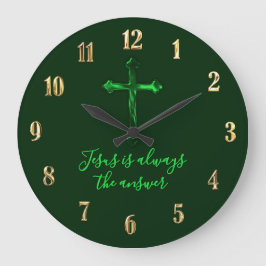 Jede Farbe Grün Kreuz Jesus ist immer die Antwort Große Wanduhr