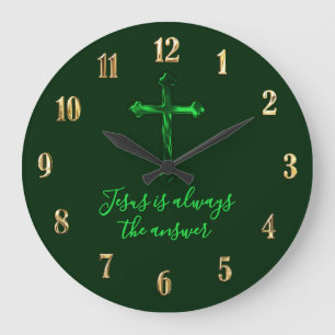 Jede Farbe Grün Kreuz Jesus ist immer die Antwort Große Wanduhr