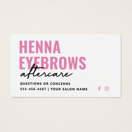 Jede Farbe Henna Brows Brows Tint Aftercare-Karte (Vorderseite)