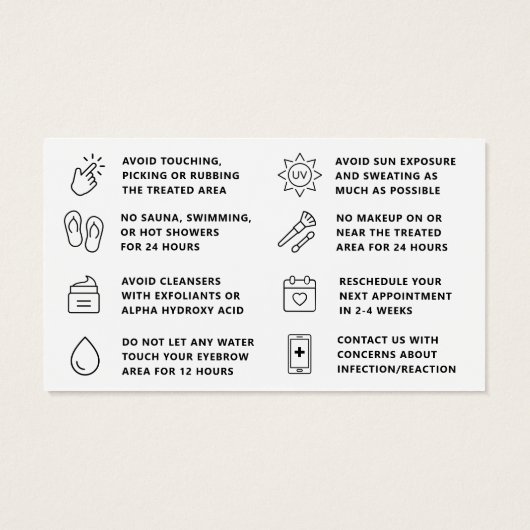 Jede Farbe Henna Brows Brows Tint Aftercare-Karte (Rückseite)