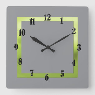 Jede Farbe mit grüner Grenze Quadratische Wanduhr
