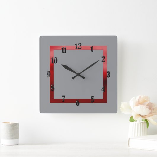 Jede Farbe mit roter Grenze Quadratische Wanduhr (Zuhause)