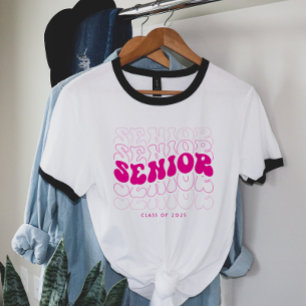 Jede Farbe Retro Wavy Senior Abschluss T-Shirt