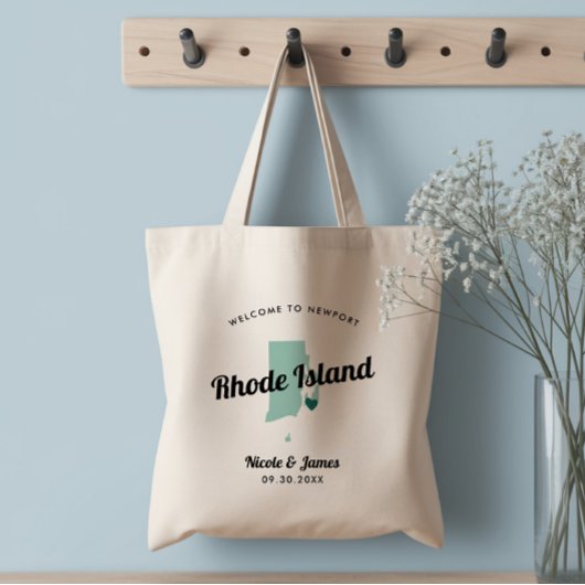 Jede Farbe Rhode Island Karte Hochzeitungs-Begrüßu Tragetasche