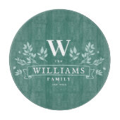 Jede Farbe | Rustikaler Familienname Monogram Schneidebrett (Vorderseite)