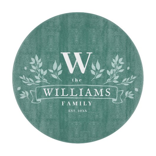 Jede Farbe | Rustikaler Familienname Monogram Schneidebrett (Vorderseite)