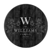 Jede Farbe | Rustikaler Familienname Monogram Schneidebrett (Vorderseite)