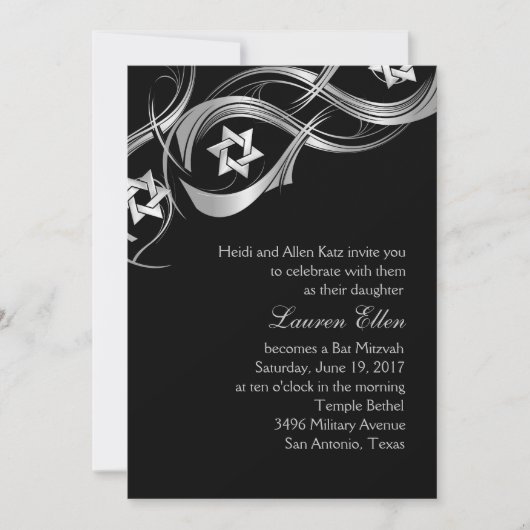 Jede Farbe Silver Star Swak Bat Mitzvah Einladung (Vorderseite)