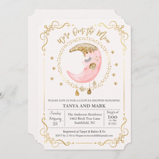JEDE FARBE - Über dem Mond Babydusche Einladung (Vorne/Hinten)
