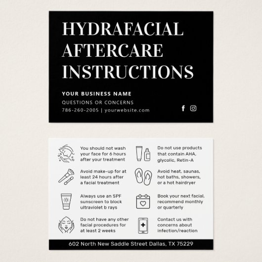 Jede farbige einfache HydraFacial Aftercare Advice (Vorne & Hinten)