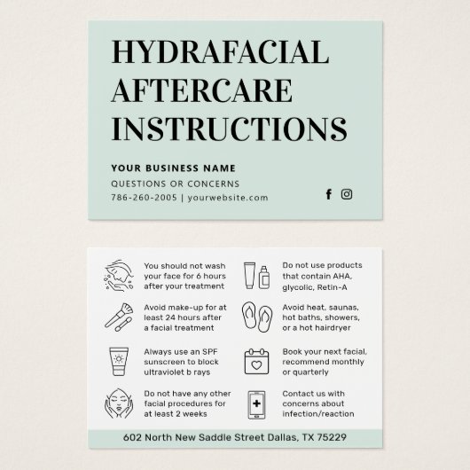 Jede farbige HydraFacial Aftercare Instructions Ca (Vorne & Hinten)