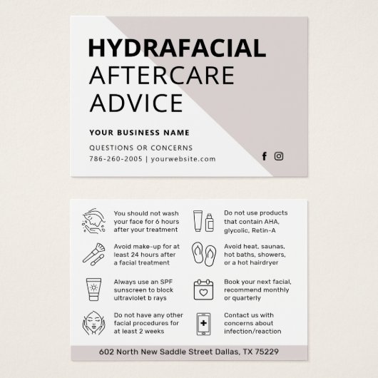 Jede farbige HydraFacial Aftercare Instructions Ca (Vorne & Hinten)