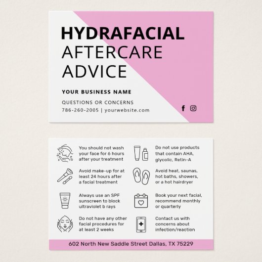 Jede farbige HydraFacial Aftercare Instructions Ca (Vorne & Hinten)