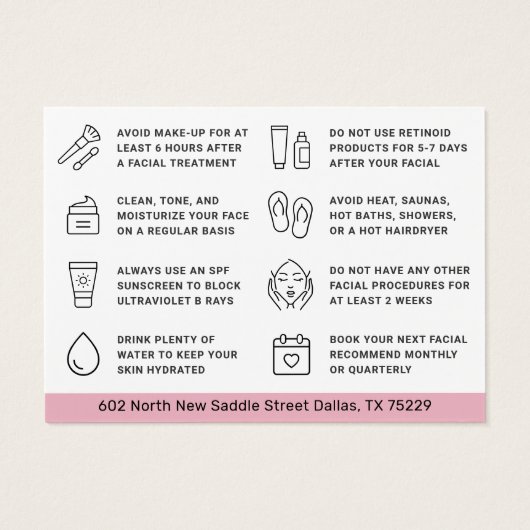 Jede farbrosa Anleitung zur Gesichtsbehandlung (Rückseite)