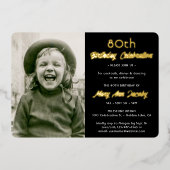 JEDE Geburtstagsparty 2 Foto Elegantes Schwarzes u Folieneinladung (Vorderseite)