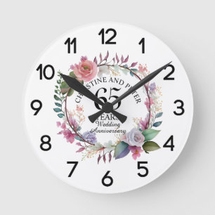 Jede Hochzeit (65) Elegante florale Hochzeitsjubil Runde Wanduhr