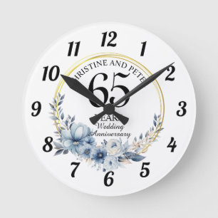 Jede Hochzeit (65) Elegantes blaues florales Jubil Runde Wanduhr