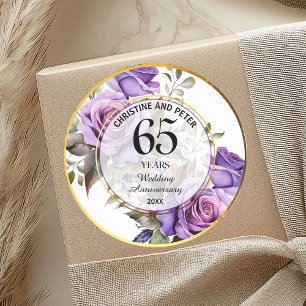 Jede Hochzeit Goldrahmen Violette Rosen Jubiläum Runder Aufkleber