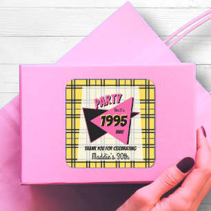 JEDE karierte personalisierte Geburtstagsparty im Quadratischer Aufkleber