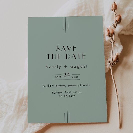 JEDE MODERNE Classic Art Deco Sage Green Wedding Save The Date
