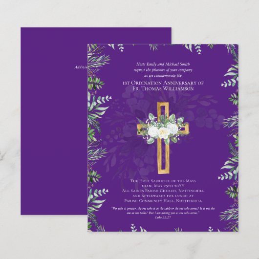 JEDE Ordination Jahrestag Einladung Lila (Vorne/Hinten)