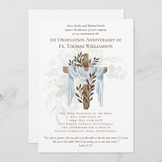 JEDE Ordination Jubiläum Einladung rustikales Holz (Vorne/Hinten)