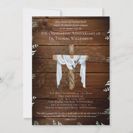 JEDE Ordination Jubiläum Einladung rustikales Holz (Vorderseite)