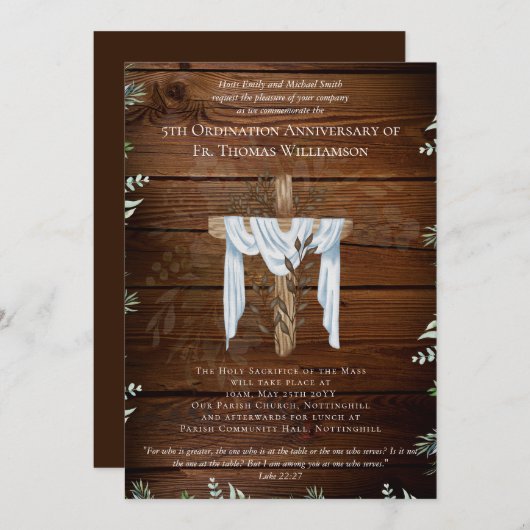 JEDE Ordination Jubiläum Einladung rustikales Holz (Vorne/Hinten)