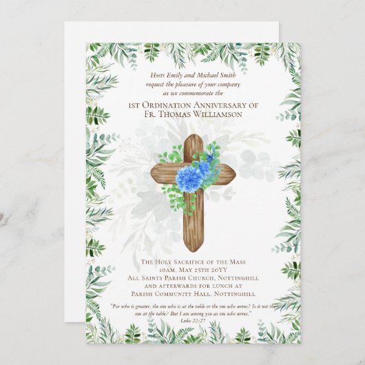 JEDE Ordination Jubiläum Einladung rustikales Holz (Vorne/Hinten)