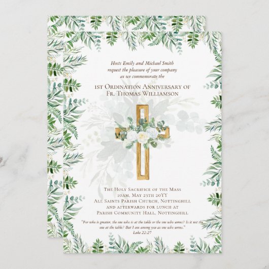 JEDE Ordination Jubiläum Einladung rustikales Holz (Vorne/Hinten)