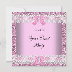 Jede Party Glitter Rosa Spitze Herz Silber Einladung