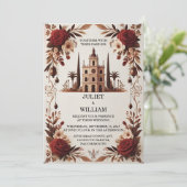 Jede rustikale Fiesta Rose Spanische Hochzeit Einladung (Stehend Vorderseite)