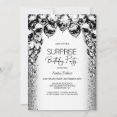 Jede Schwarz-weiße Balloons Überraschung Geburtsta Einladung (Vorderseite)