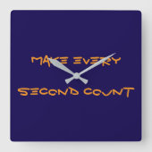 Jede Sekunde zählen Quadratische Wanduhr (Vorderseite)